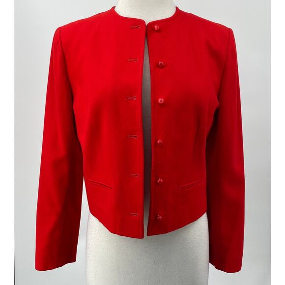 Vintage 70s Pendleton Wool Blazer Collarless Button Down Bolero Red Womens S - Picture 5 of 9